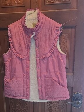 3 For $40 True Craft Pink Quilted Fleece-Lined Ruffle Vest